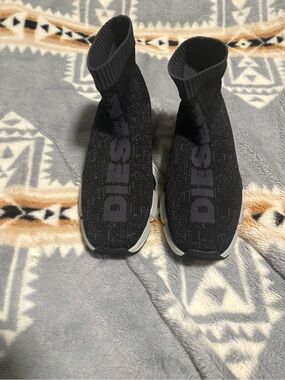 Diesel Black Knit Sock-Style Sneakers with Gray Soles